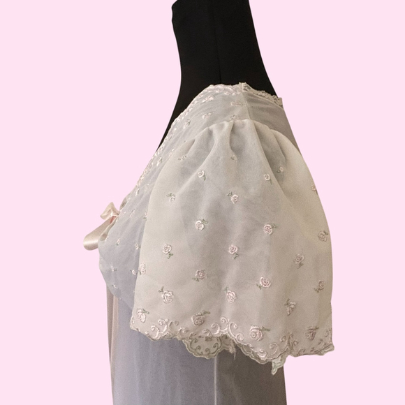Vintage Lenora White Peignoir Embroidered Rose Size Small - Picture 11 of 14